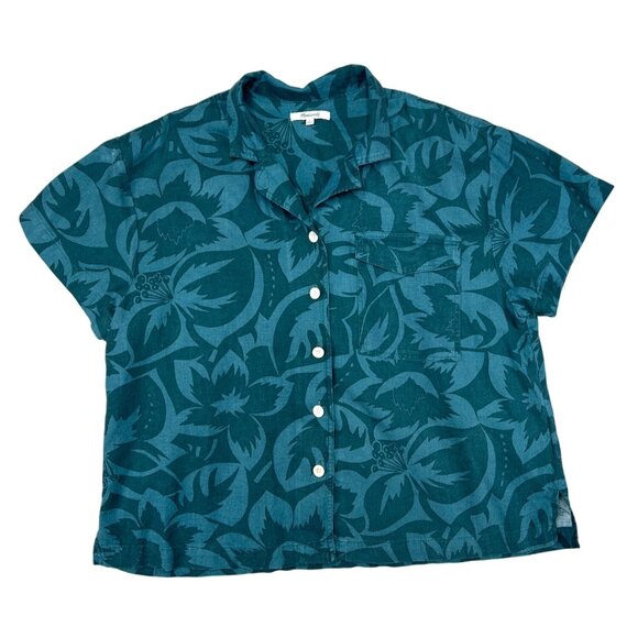 Madewell Womens Linen-Blend Camp Shirt in Tropicale Floral Short Sleeve Shirt L - Picture 4 of 14